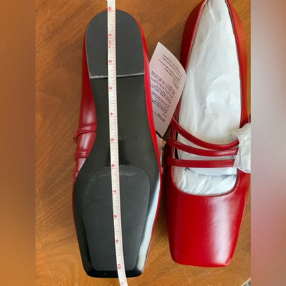 & Other Stories Ruby Red Mary Jane Leather Ballet Flats - Picture 6 of 7